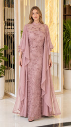 Front view of dusty rose evening gown variant