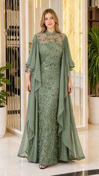 Front view of sage green evening gown variant